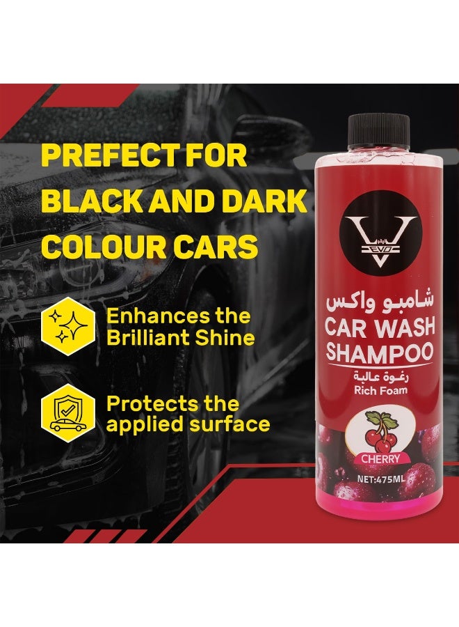 2-Pcs Combo EVD Car Wash Shampoo Cherry Scent 475ml – Rich Foam pH Neutral Formula – Safe for All Finishes – Streak-Free Shine – Ideal for Black and Dark Color Cars – High Concentration Car Cleaner - Image 5